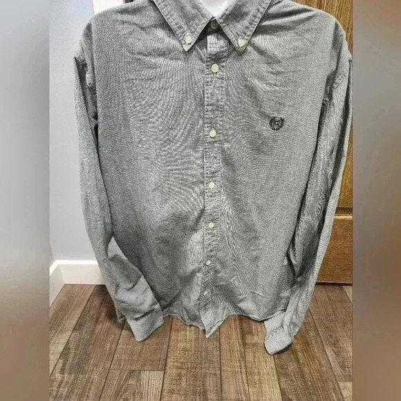 Chaps Custom Fit Men's Long Sleeve Shirt, XL Gray White - Picture 1 of 6